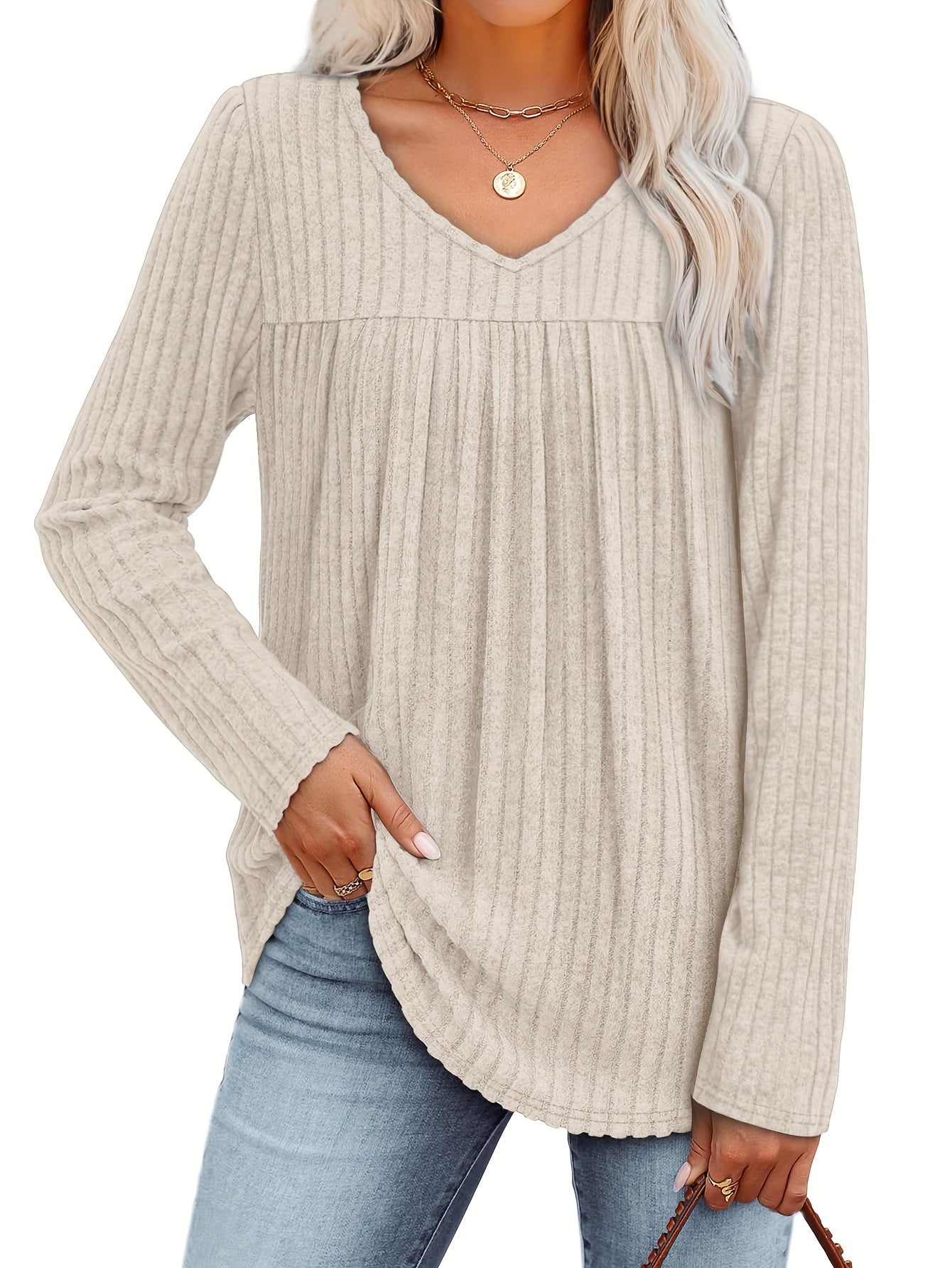 LIVA | Elegante V-Hals Blouse met Flatterende Plooidetails