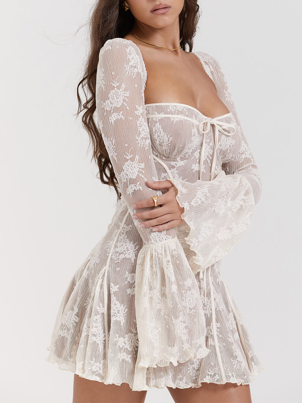 Vintage crème kleurige corsetjurk