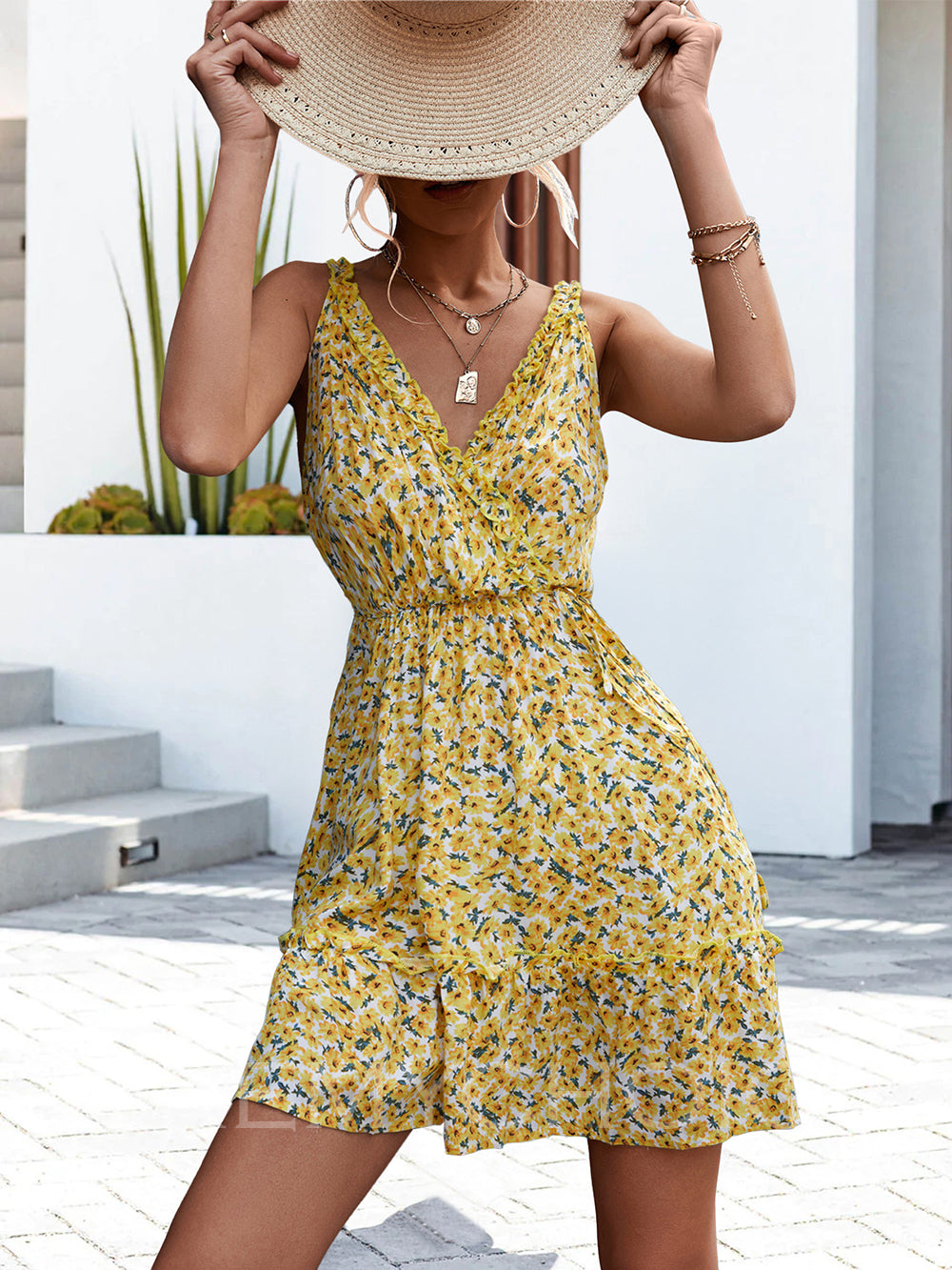Zomerse sexy jurk met volant en V-hals voor dames