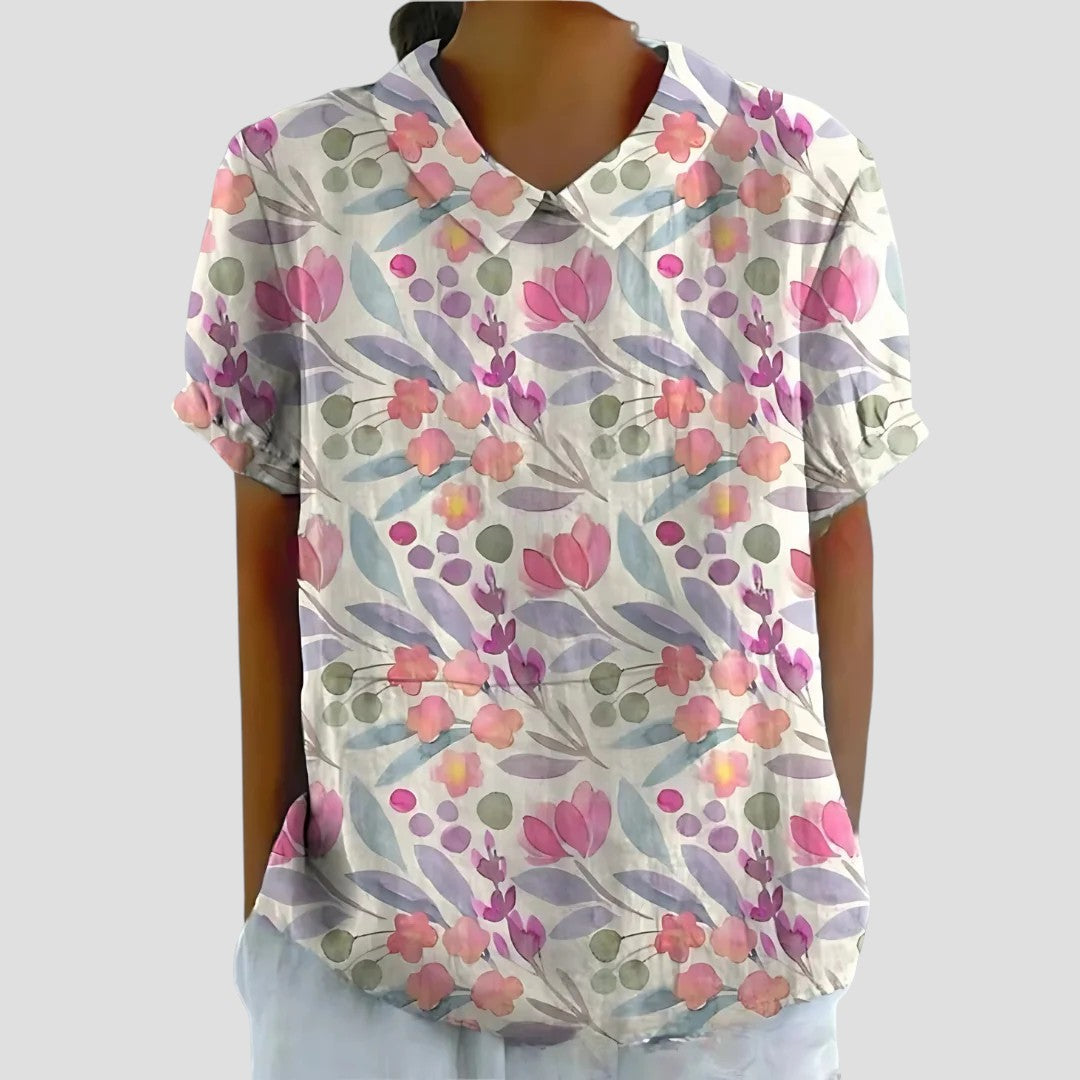VALENTINA | Bloemenblouse met Artistieke Print en Natuurlijke Comfort voor Levendige Dagen