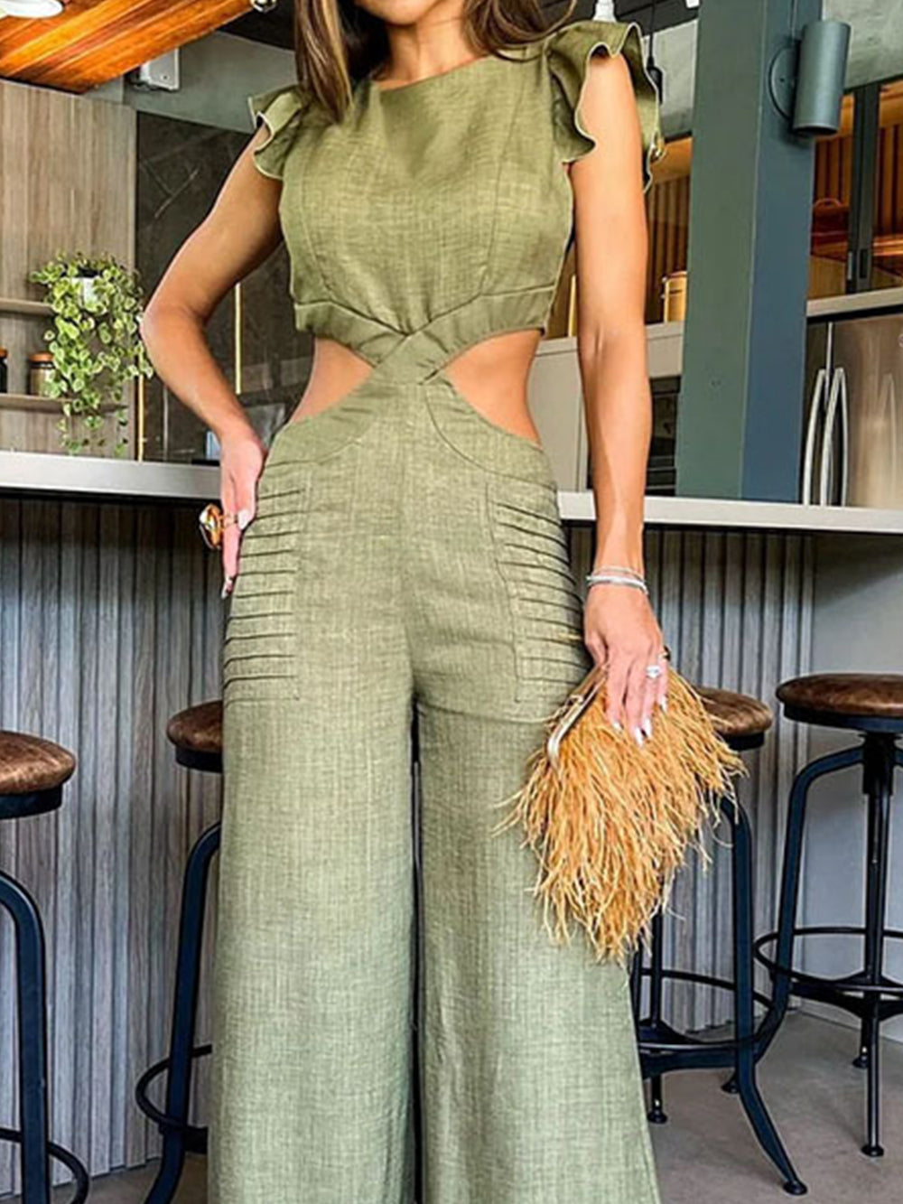 Brede jumpsuit met wijde pijpen en open taille