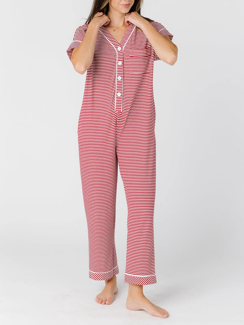 Gestreepte pyjama overall