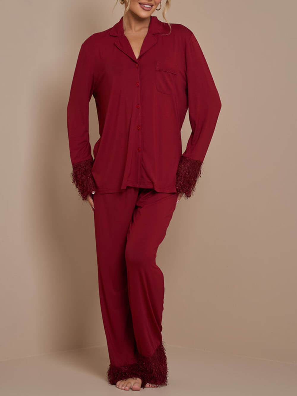 Compleet pyjama met pompon en patchwork
