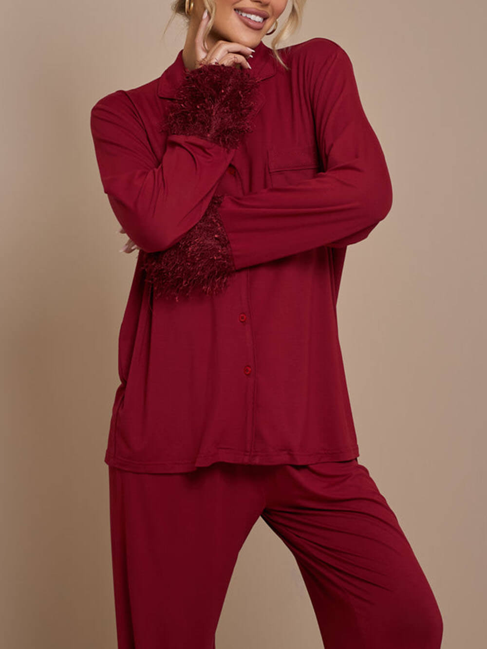 Compleet pyjama met pompon en patchwork