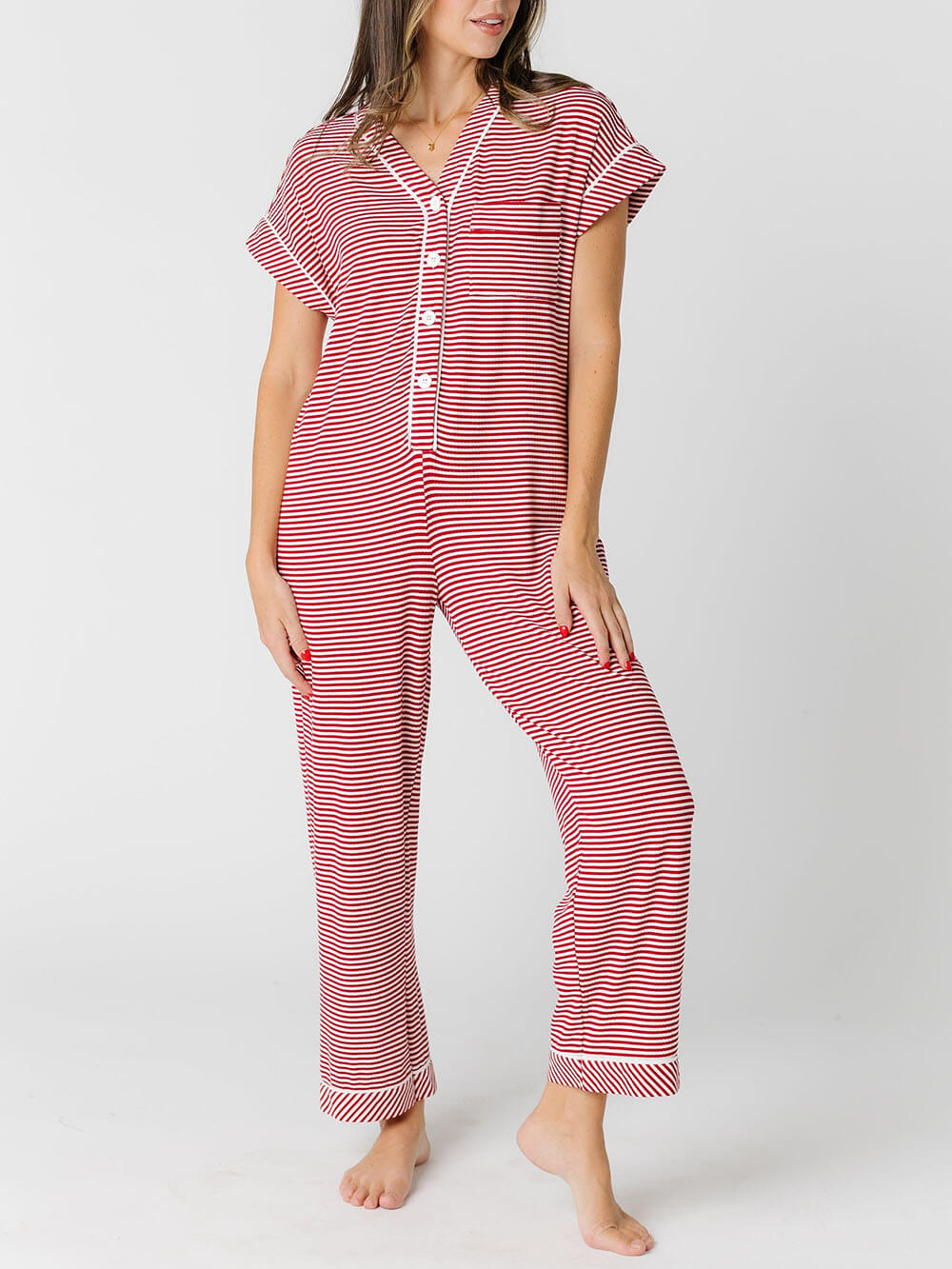 Gestreepte pyjama overall