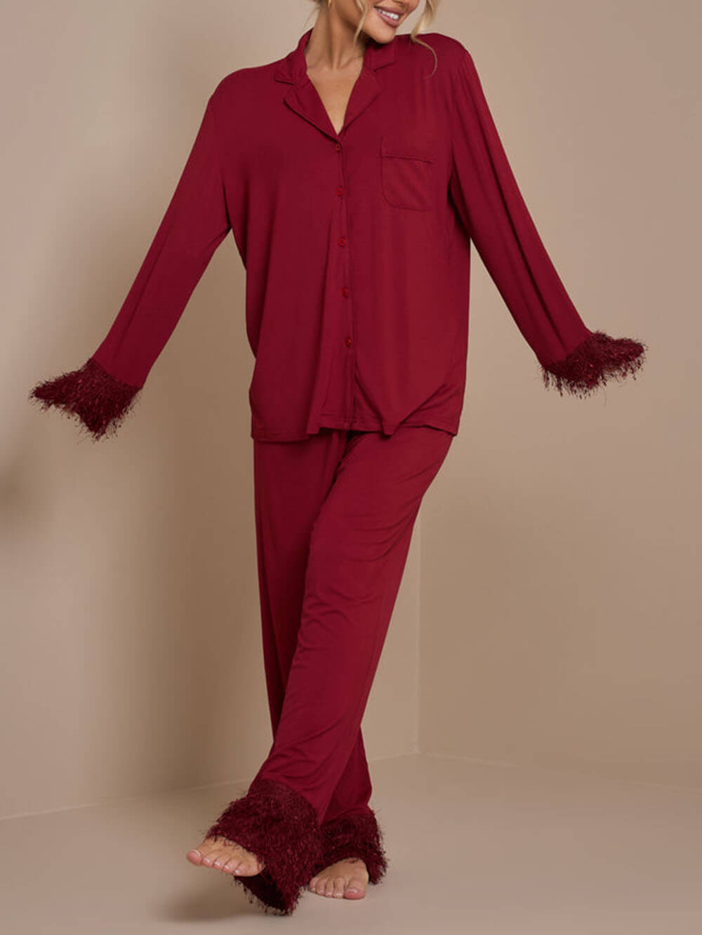 Compleet pyjama met pompon en patchwork