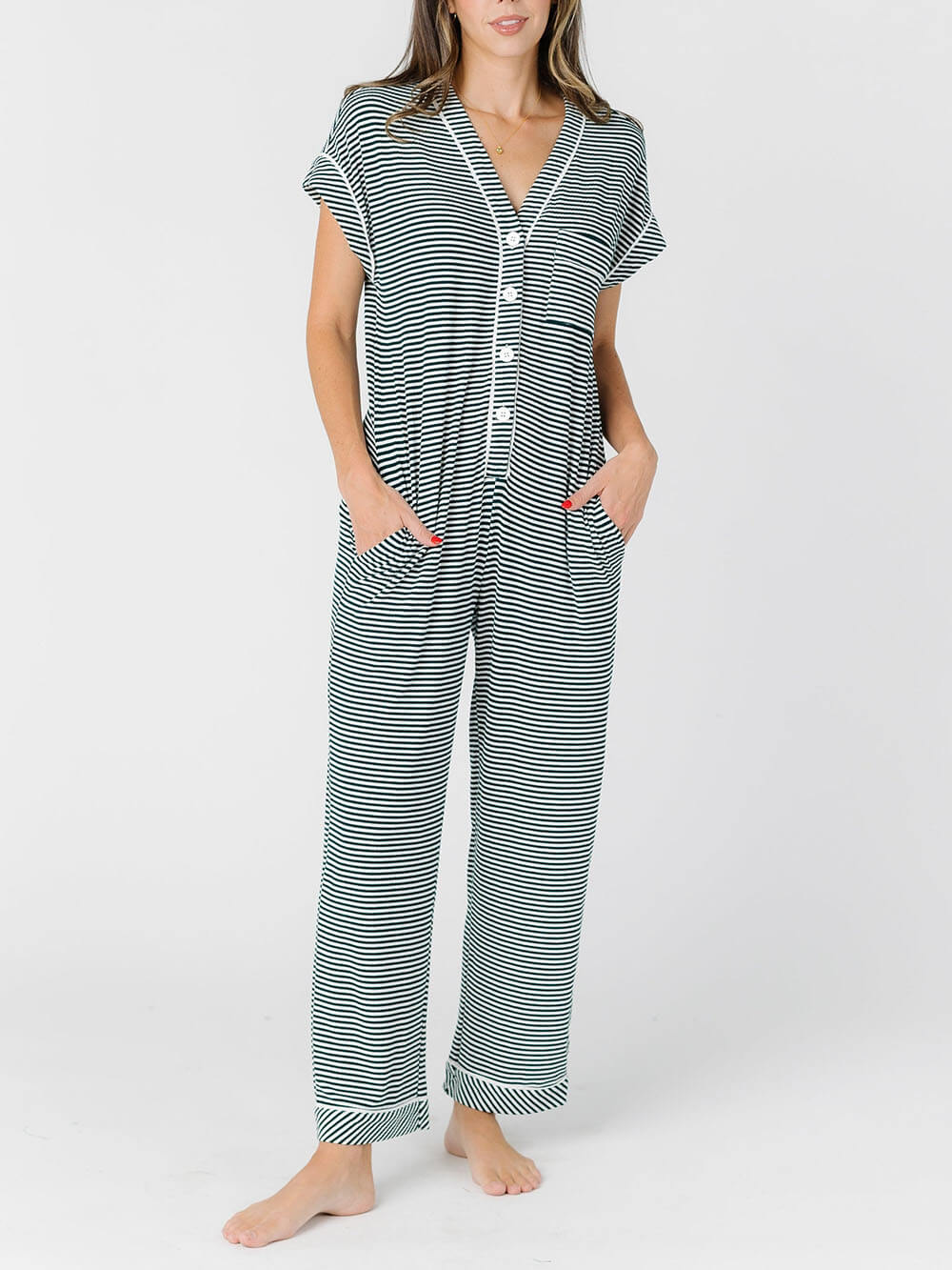 Gestreepte pyjama overall