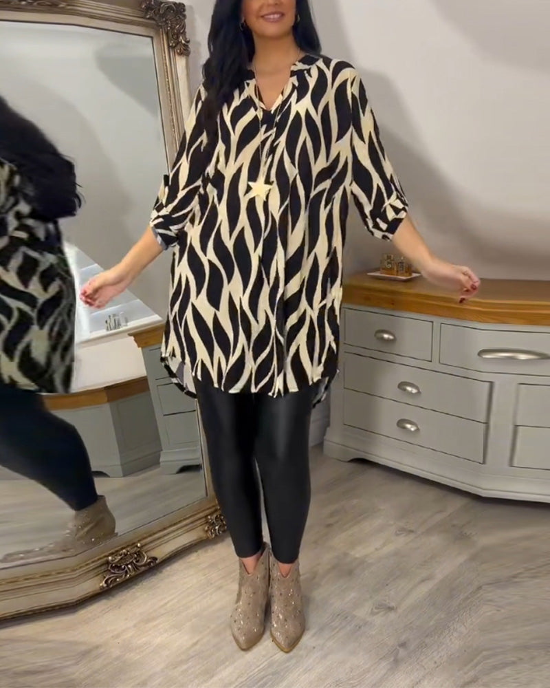 GIADA | Casual Blouse met Chic Print en Moderne V-hals