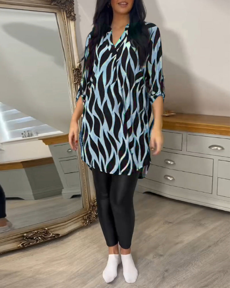 GIADA | Casual Blouse met Chic Print en Moderne V-hals