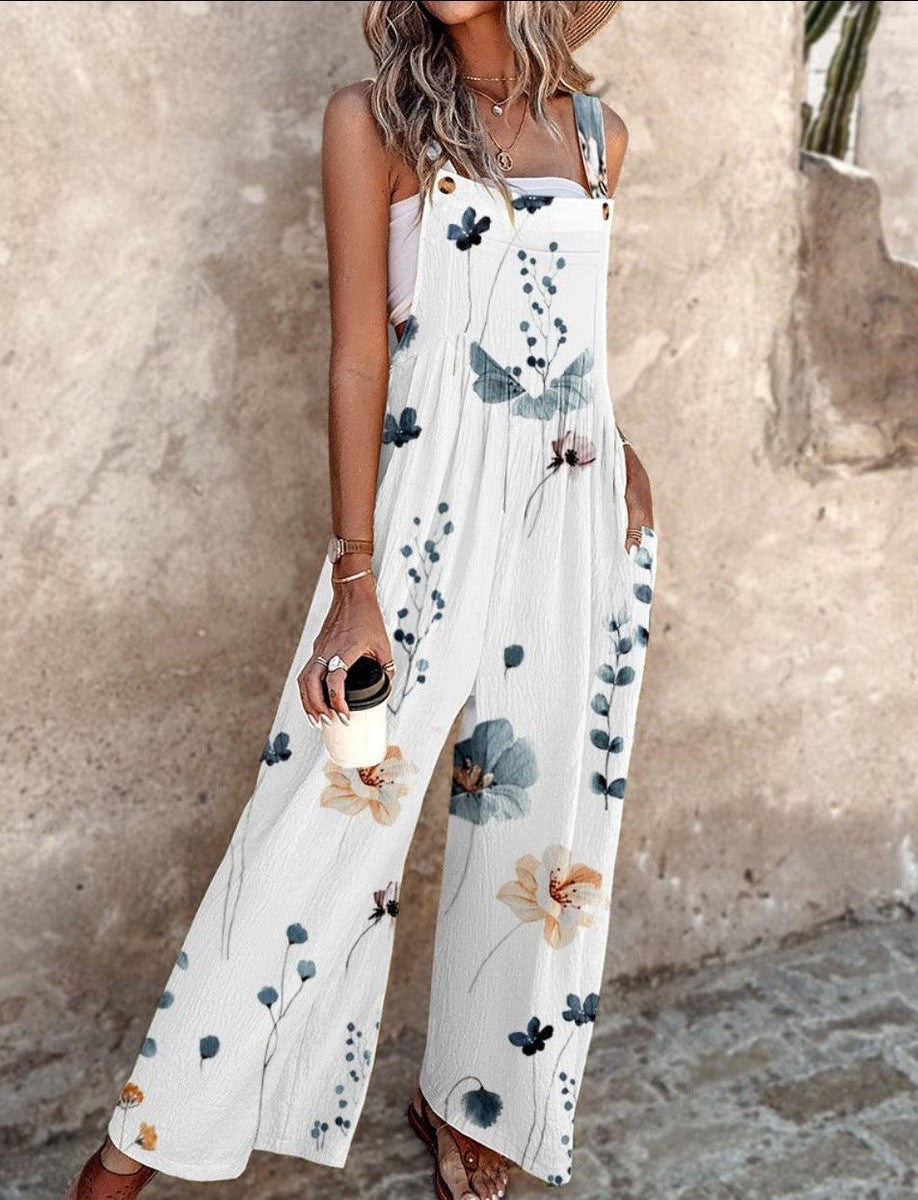 AMALIA | Lange Mouwloze Jumpsuit met Bloemenpatroon en Zomerse Comfort