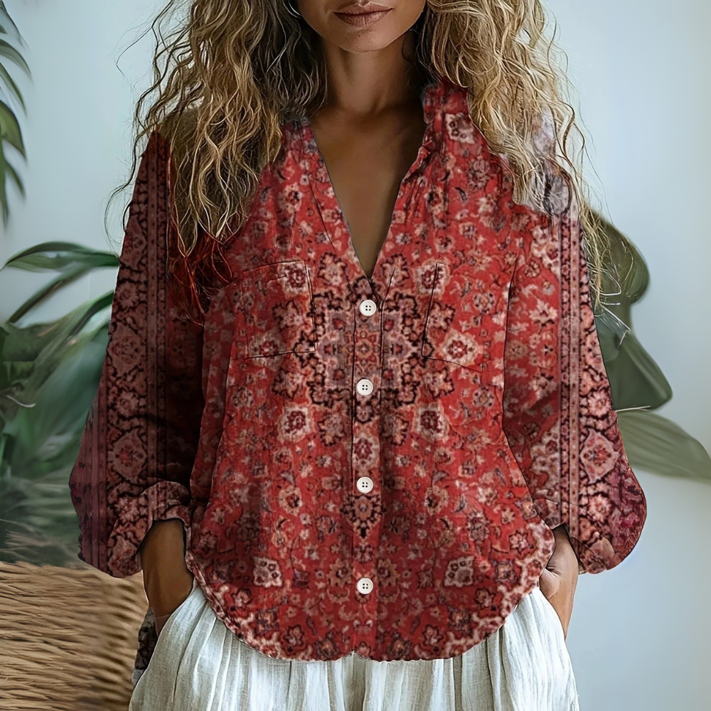 NOOR | Bohemien Blouse met Losse Pasvorm en Artistieke Details voor Elke Dag