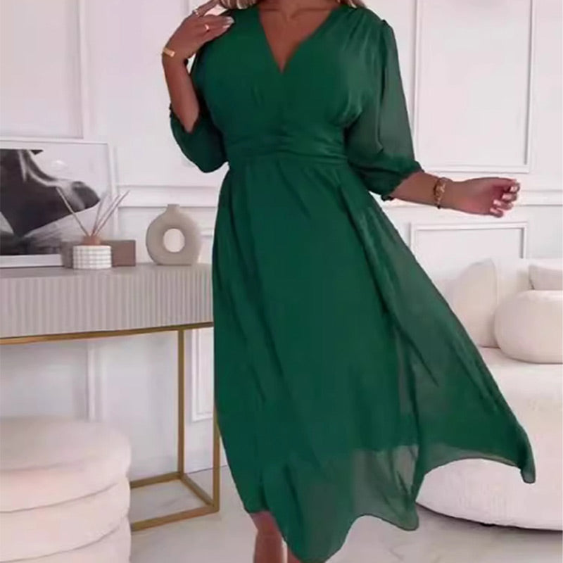 SANNE | Luchtige Zomerjurk met V-Hals en Vloeiend Silhouet