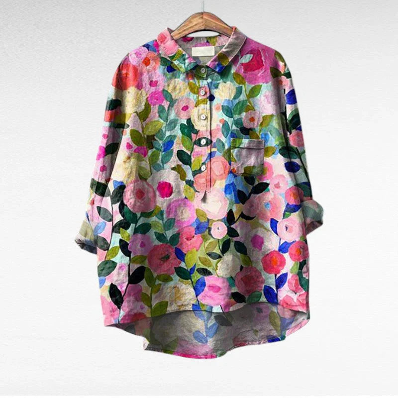 Harper™ | Damesblouses met lange mouwen en knoopsluiting met Ruffle V-hals