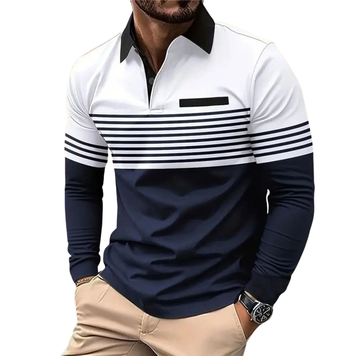 MALO | LANGE MOUW POLO MET LUXE STREPEN VOOR HEREN