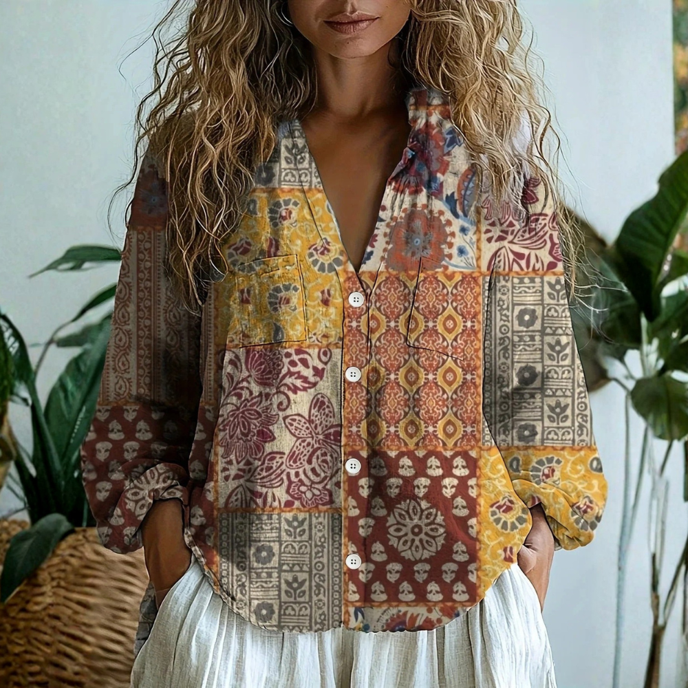 NOOR | Bohemien Blouse met Losse Pasvorm en Artistieke Details voor Elke Dag