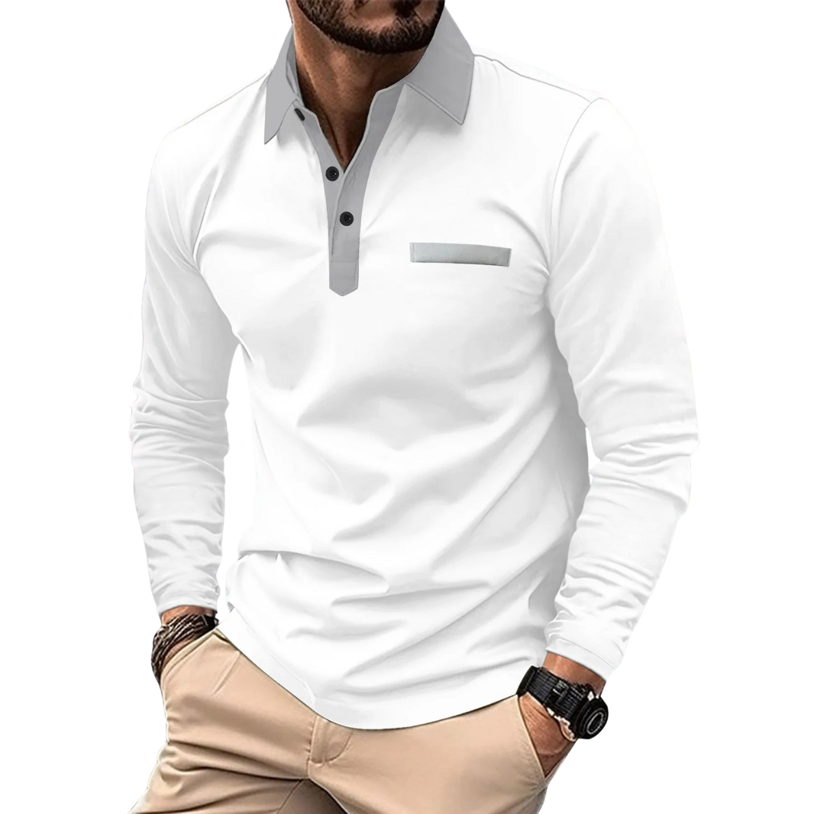 LÉANDRE | ELEGANTE BICOLOR POLO MET CONTRASTERENDE DETAILS