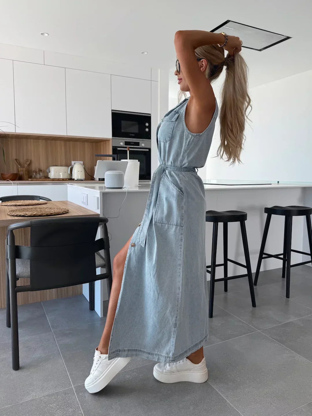 VALENTINA | Lange Denim Jurk met Natuurlijke Comfort en Elegante Veelzijdigheid voor Elke Gelegenheid