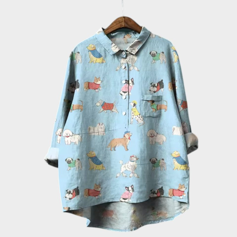 MARIANELLA | Oversized Blouse met Hondenprint en Dagelijks Comfort voor een Vrolijke Stijl