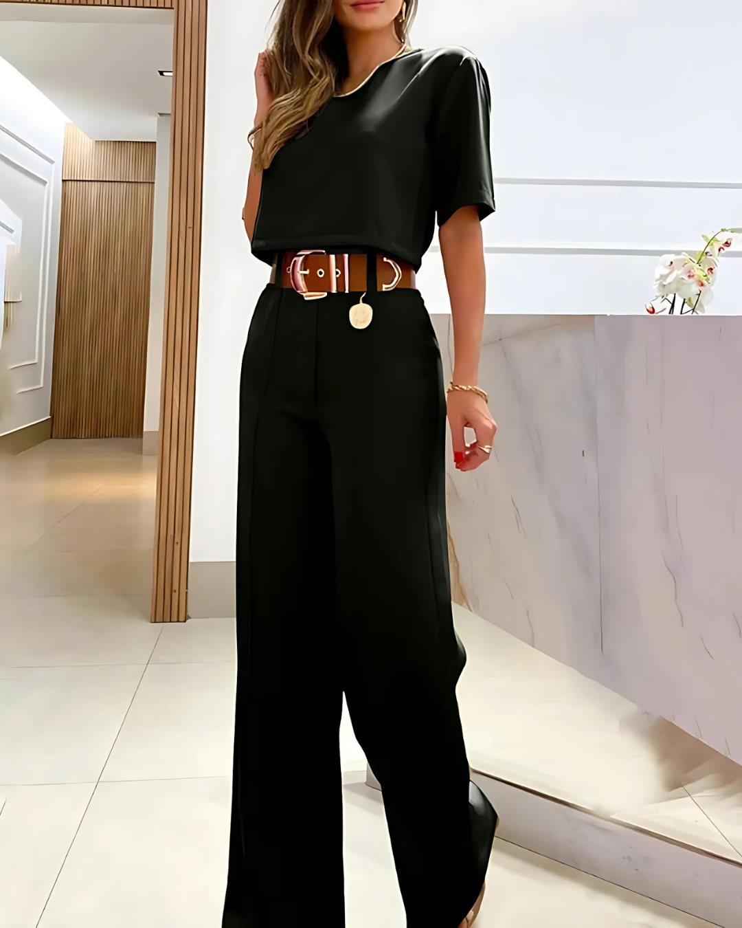 VERONICA | Elegante Set met Korte Top en Vloeiende Snit voor Comfort en Dagelijkse Stijl