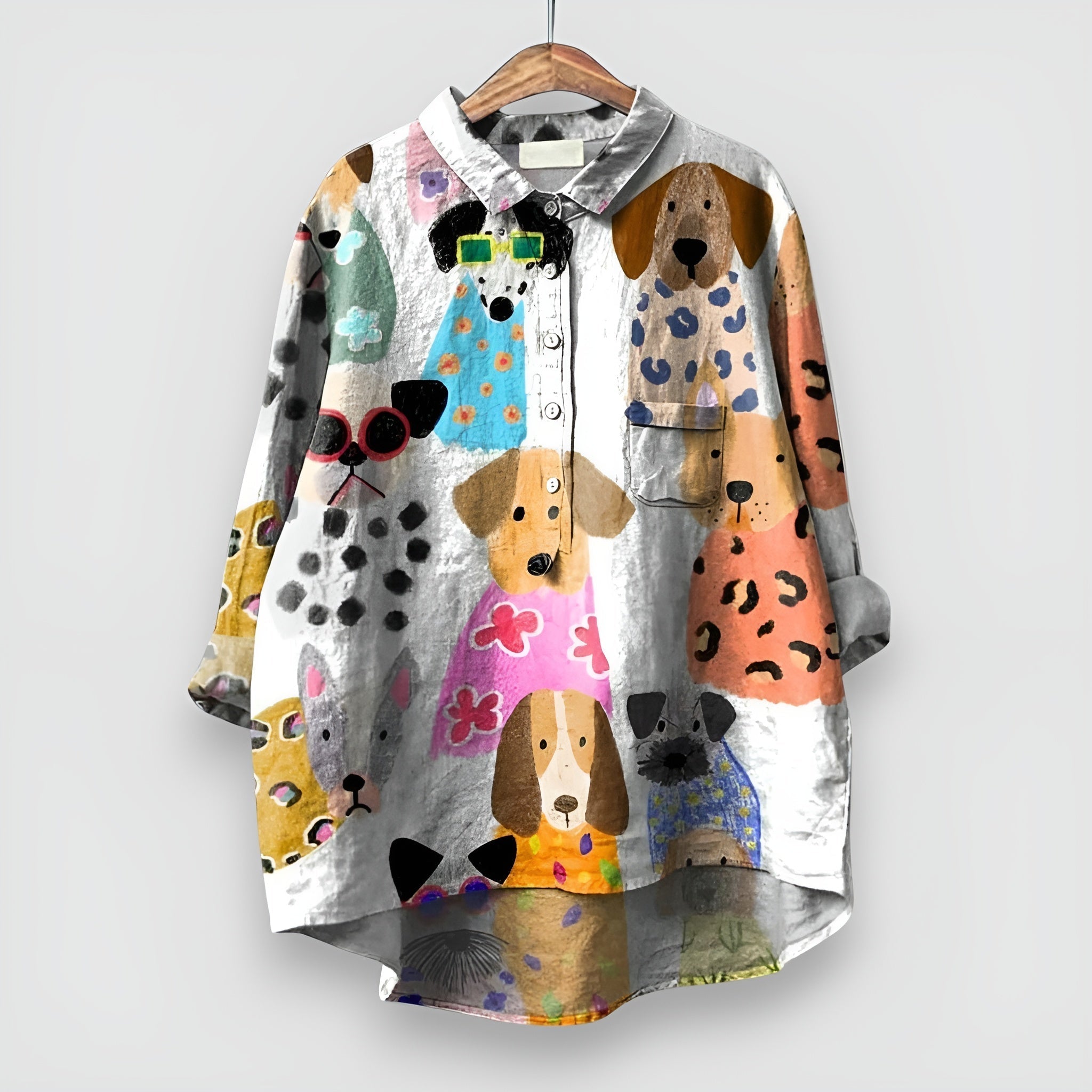 LOVIJS™ | Artistieke Hondenprint Blouse voor Elke Gelegenheid