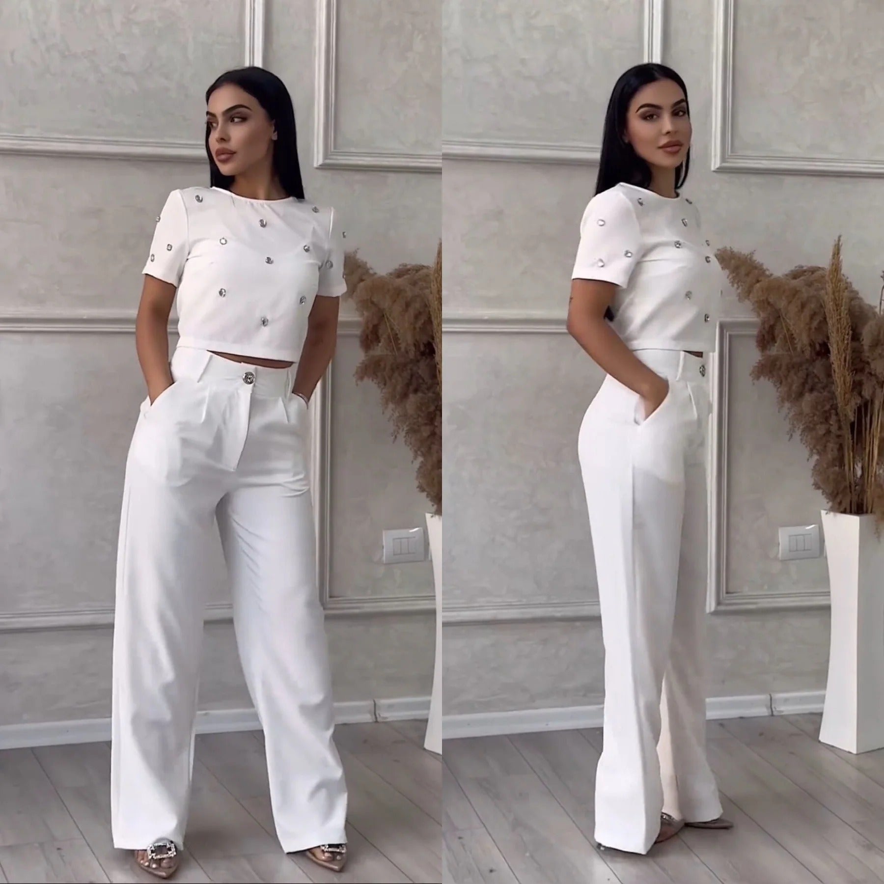 BIANCA | Elegant Compleet voor Dames met Glanzende Afwerkingen en Slanke Silhouet voor een Verfijnde Look