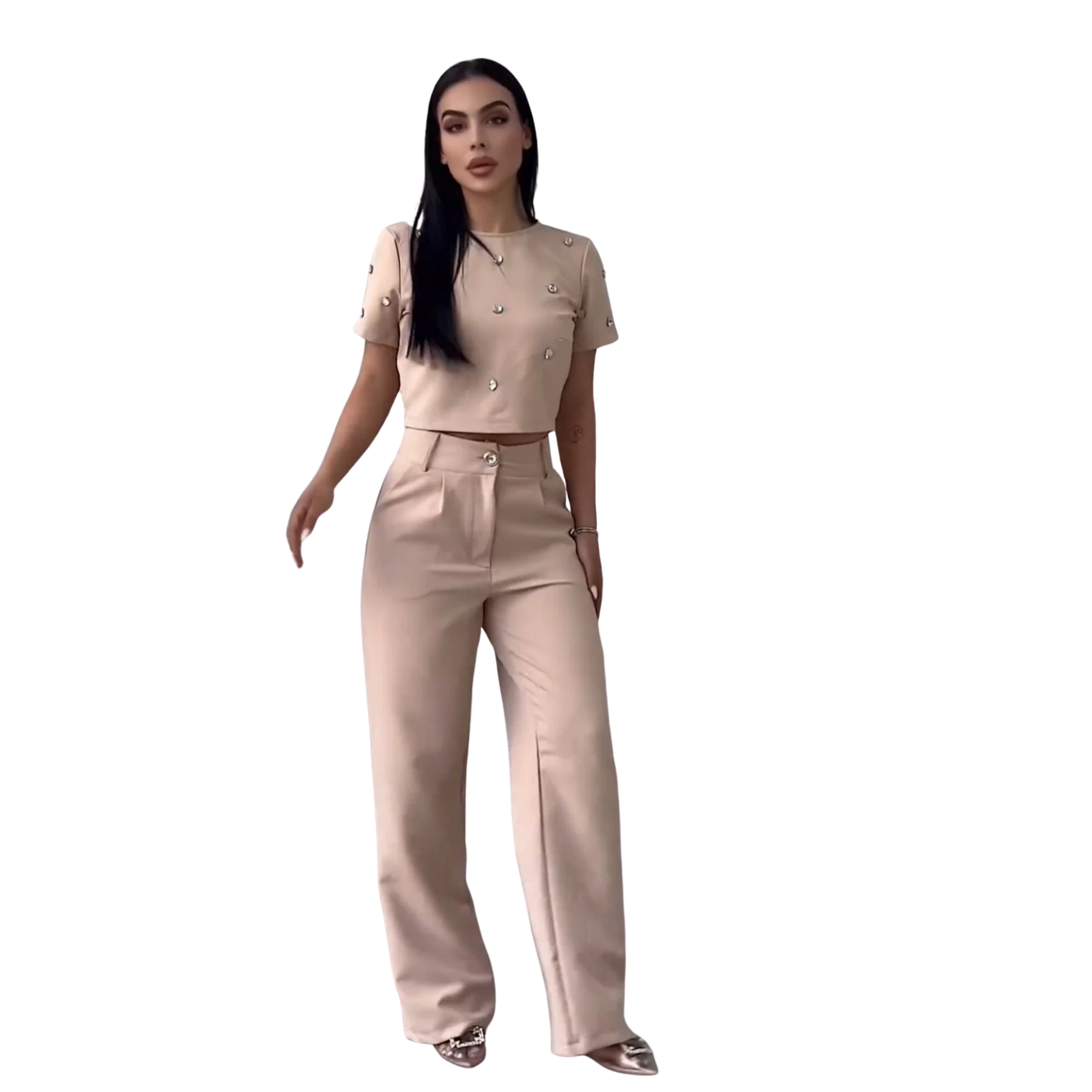 BIANCA | Elegant Compleet voor Dames met Glanzende Afwerkingen en Slanke Silhouet voor een Verfijnde Look