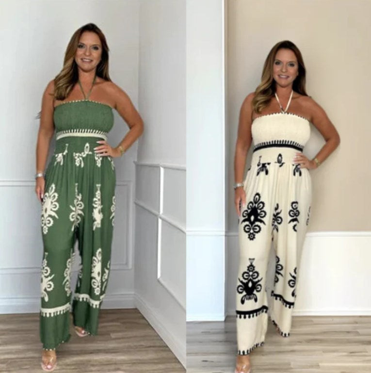 GABRIELLA | Off-shoulder Jumpsuit met Elastische Taille en Vloeiende Vakantiestijl