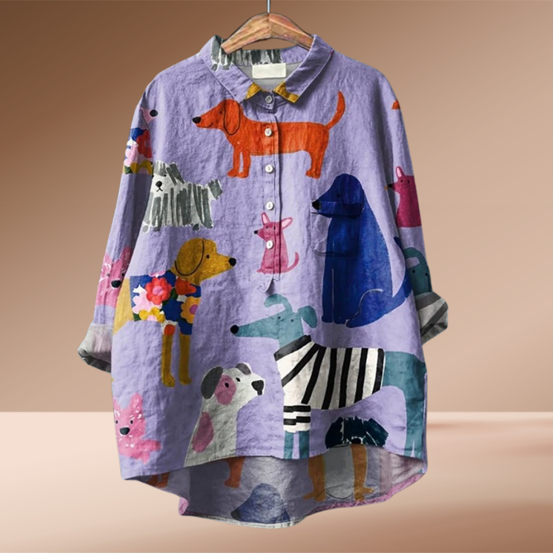 Amelia™ | Elegante Damesblouse met Hondenprint