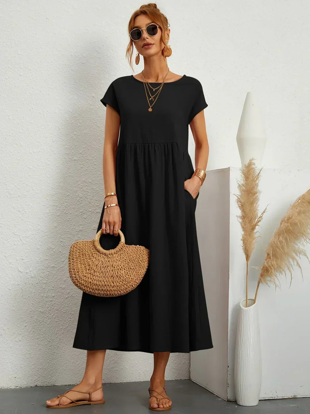 PALMIRA | Zomerjurk met Vloeiende Snit en Comfortabele Zakken voor Dagelijkse Elegant