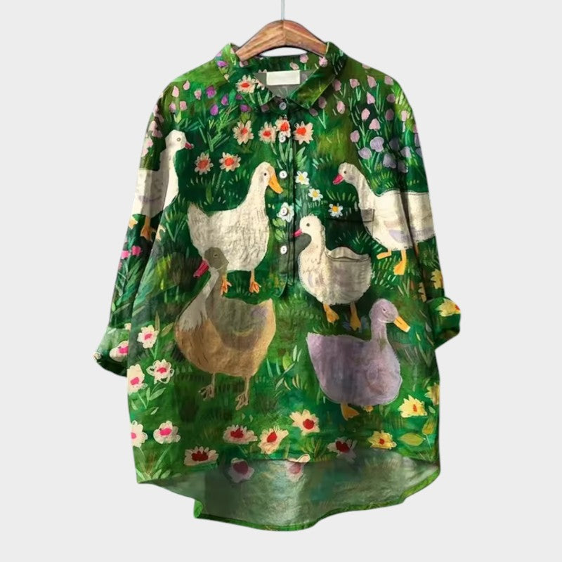 LUCIANA | Oversized Blouse met Gestileerde Katten en Uniek Comfort voor Elke Dag