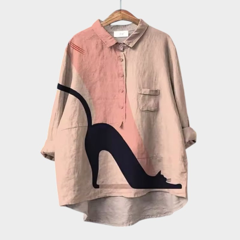 LILIANA | Oversized Blouse met Kleurrijke Katten en Direct Comfort voor Jouw Casual Dagen