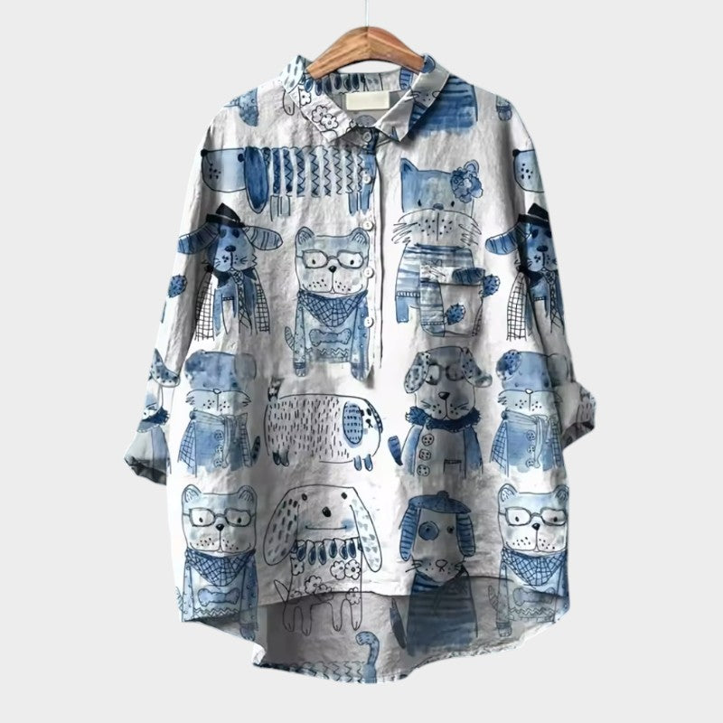 MARIANELLA | Oversized Blouse met Hondenprint en Dagelijks Comfort voor een Vrolijke Stijl