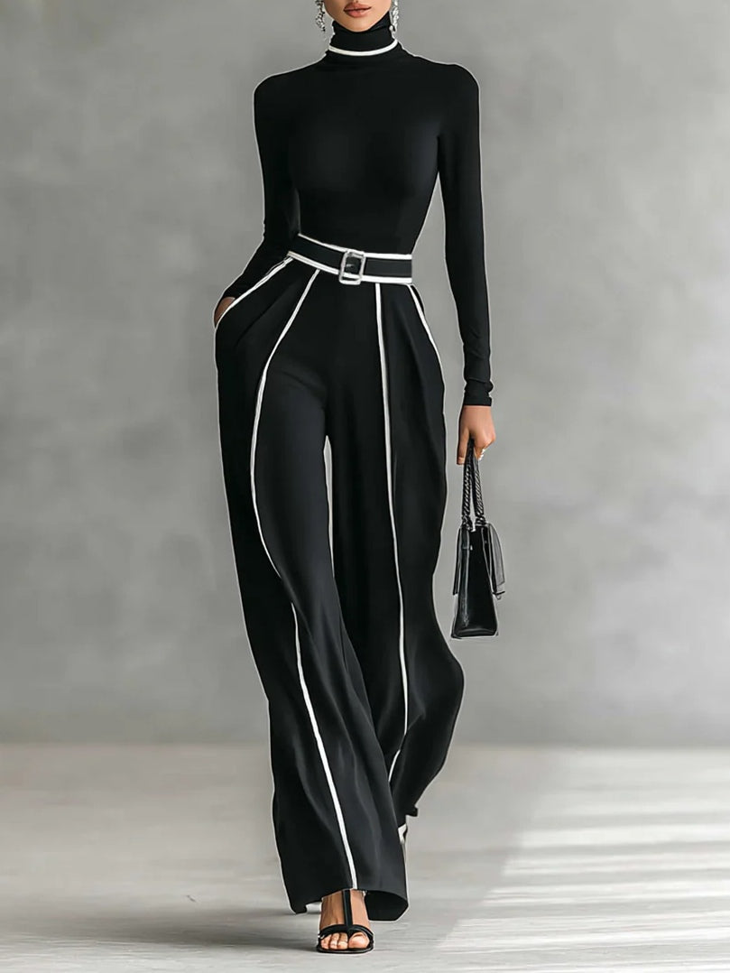 Emma | Elegante twee-delige set met hoge hals en brede broek