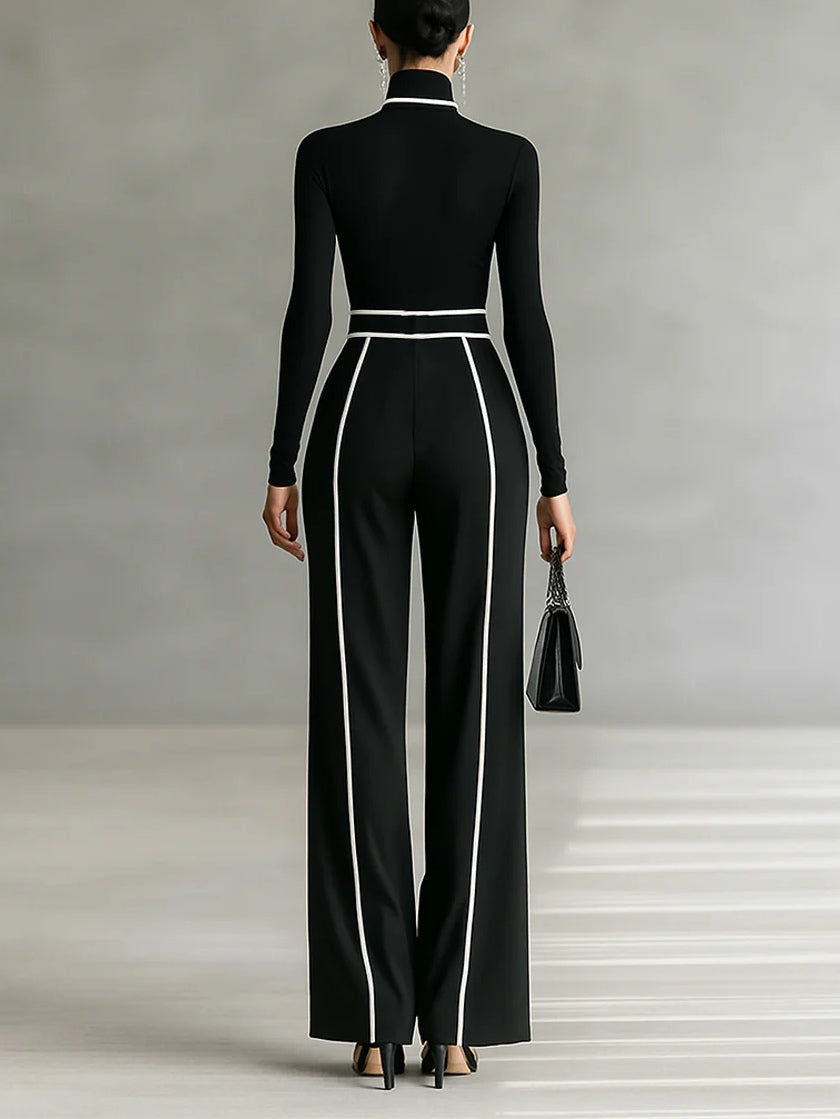 Emma | Elegante twee-delige set met hoge hals en brede broek