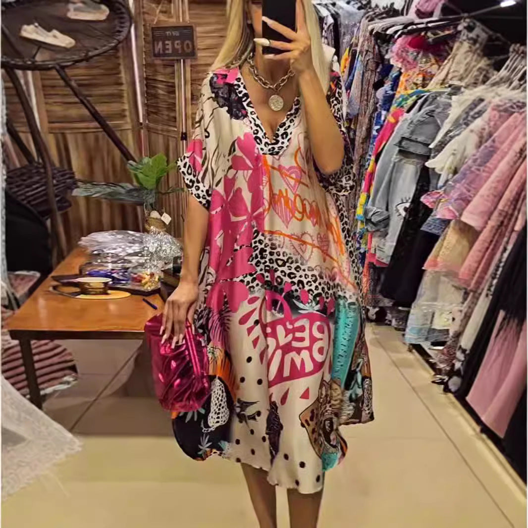 MILENA | Casual Jurk met Artistieke Print voor Zomercomfort en Unieke Stijl