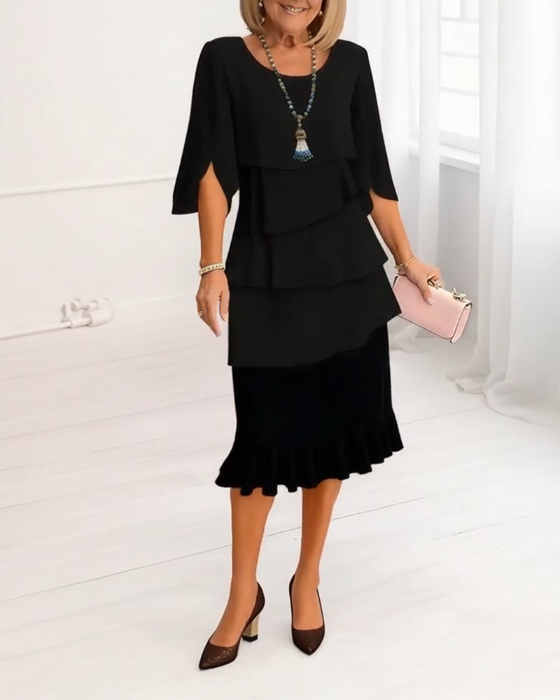 Renata | Elegante midi-jurk met ruffle-stijl mouwen