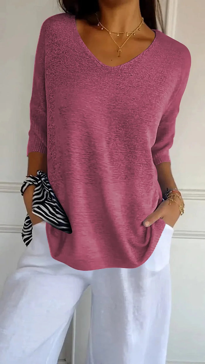 JARA | Luchtige V-hals Top met Flatterend Gebreid Design