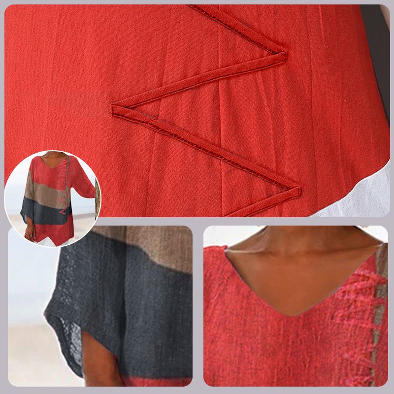 Hélène™ | Artistieke V-hals Tuniek – Creatief, Luchtig & Stijlvol