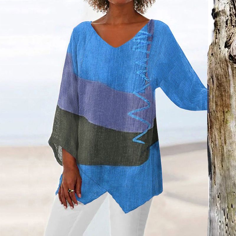Hélène™ | Artistieke V-hals Tuniek – Creatief, Luchtig & Stijlvol