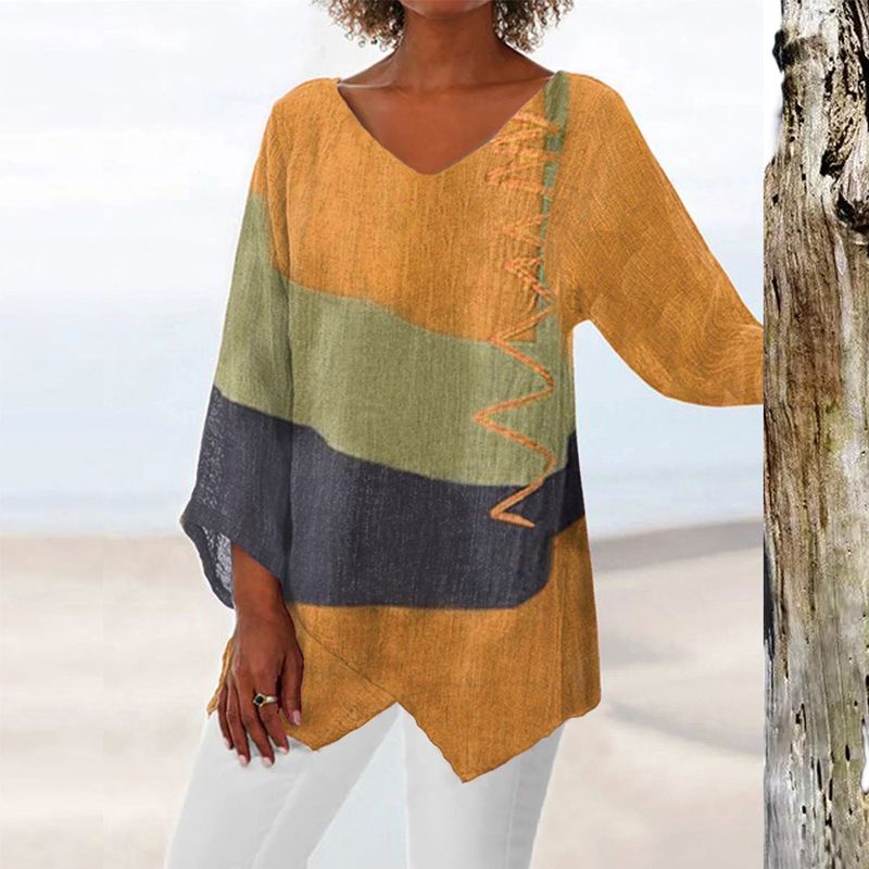 Hélène™ | Artistieke V-hals Tuniek – Creatief, Luchtig & Stijlvol