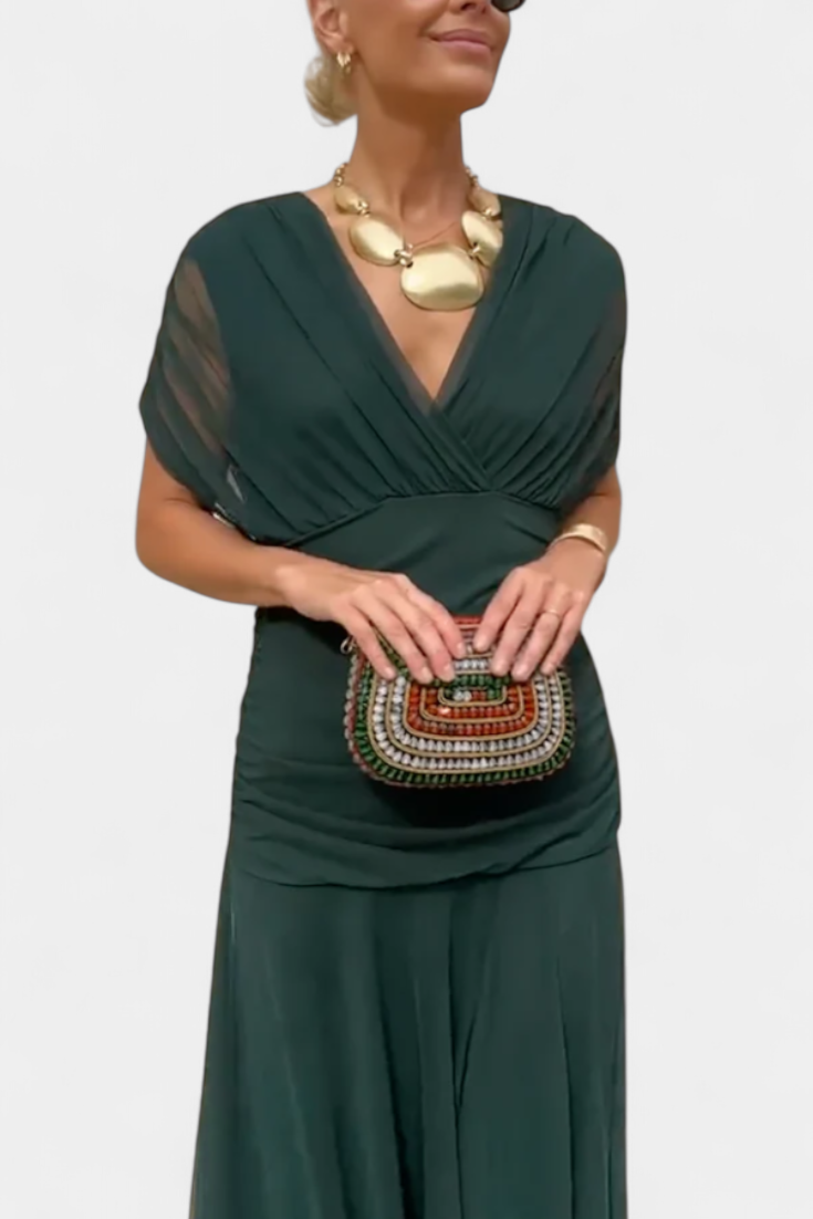 LOTTE™ | Lange Elegante Jurk met V-Hals en Vloeiende Silhouet