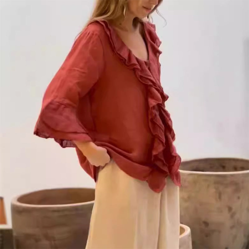 ARIANNA | Elegante Blouse met Zachte Volants en Vloeiende Pasvorm voor Elke Dag