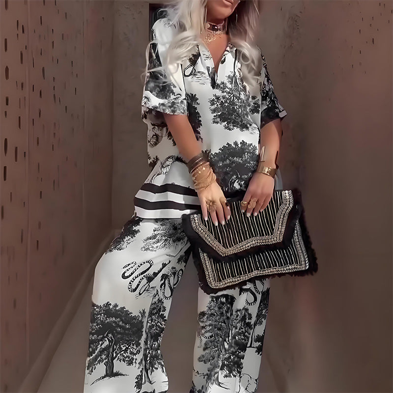 Top met V-hals + Lange Broek – Elegante en Lichte Stijl voor de Zomer