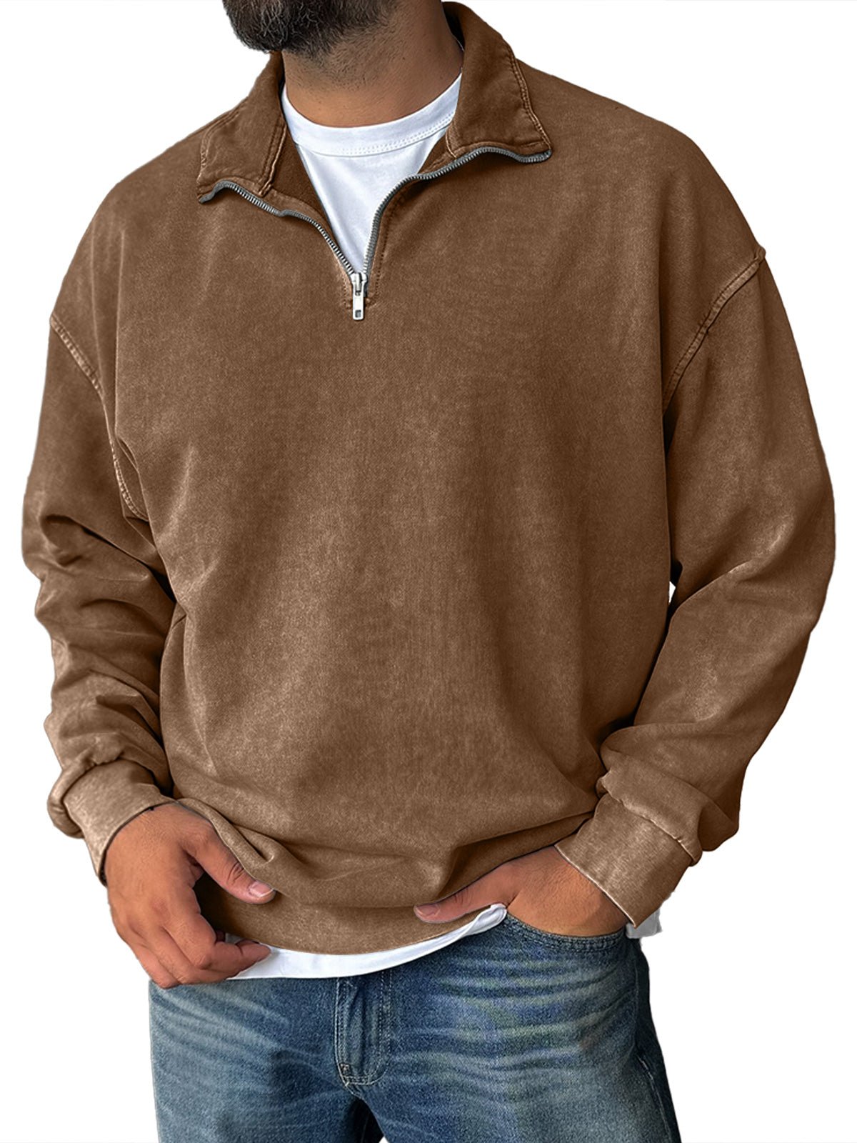 VECHO | Retro Sweatshirt met Rits en Hoge Kraag – Stijl en Comfort voor Elke Dag