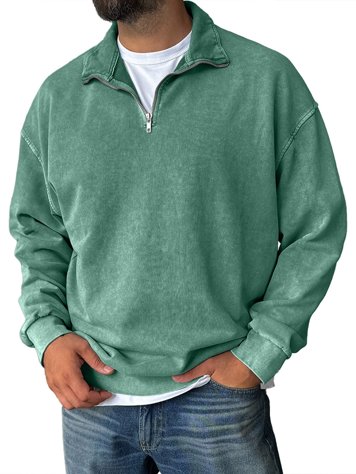 VECHO | Retro Sweatshirt met Rits en Hoge Kraag – Stijl en Comfort voor Elke Dag