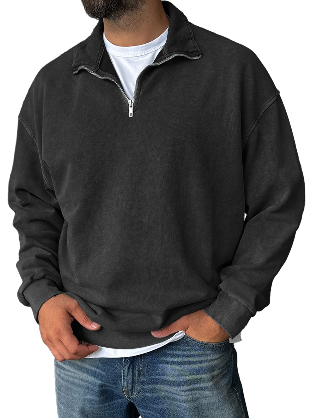 VECHO | Retro Sweatshirt met Rits en Hoge Kraag – Stijl en Comfort voor Elke Dag