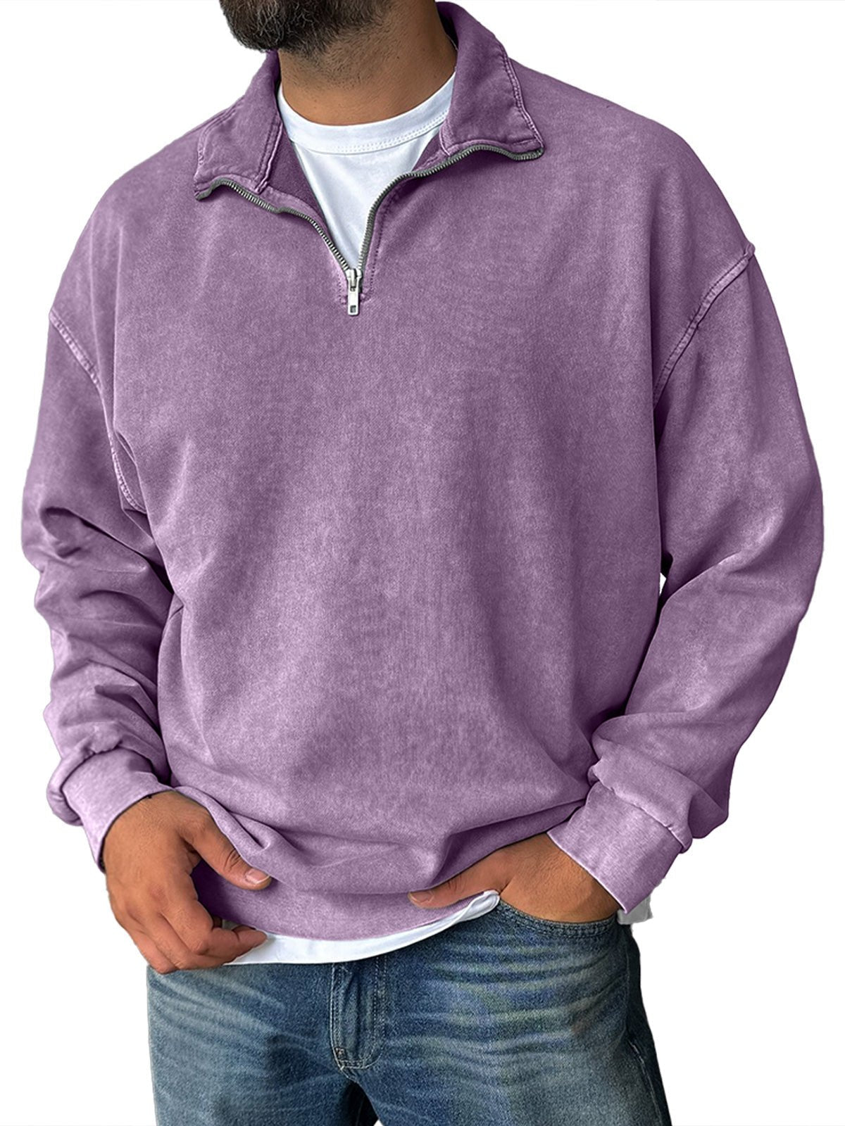 VECHO | Retro Sweatshirt met Rits en Hoge Kraag – Stijl en Comfort voor Elke Dag