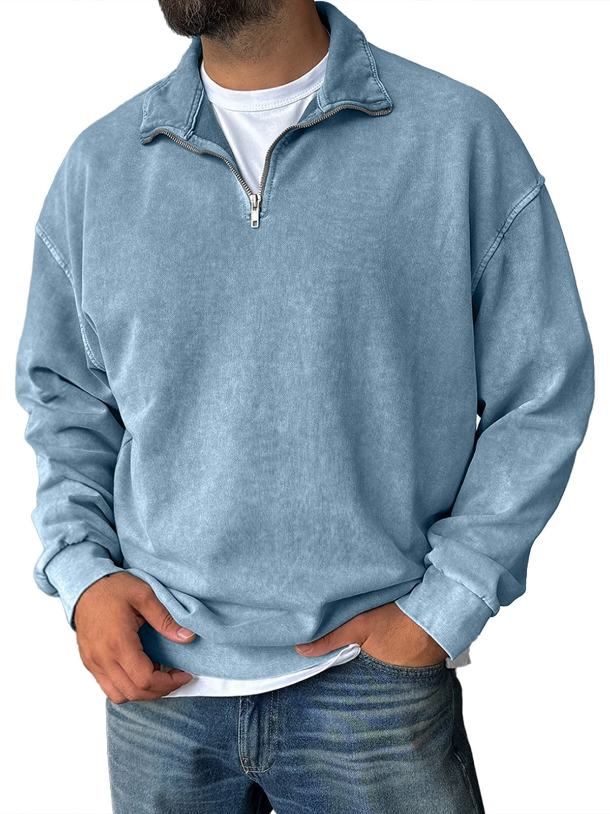 VECHO | Retro Sweatshirt met Rits en Hoge Kraag – Stijl en Comfort voor Elke Dag
