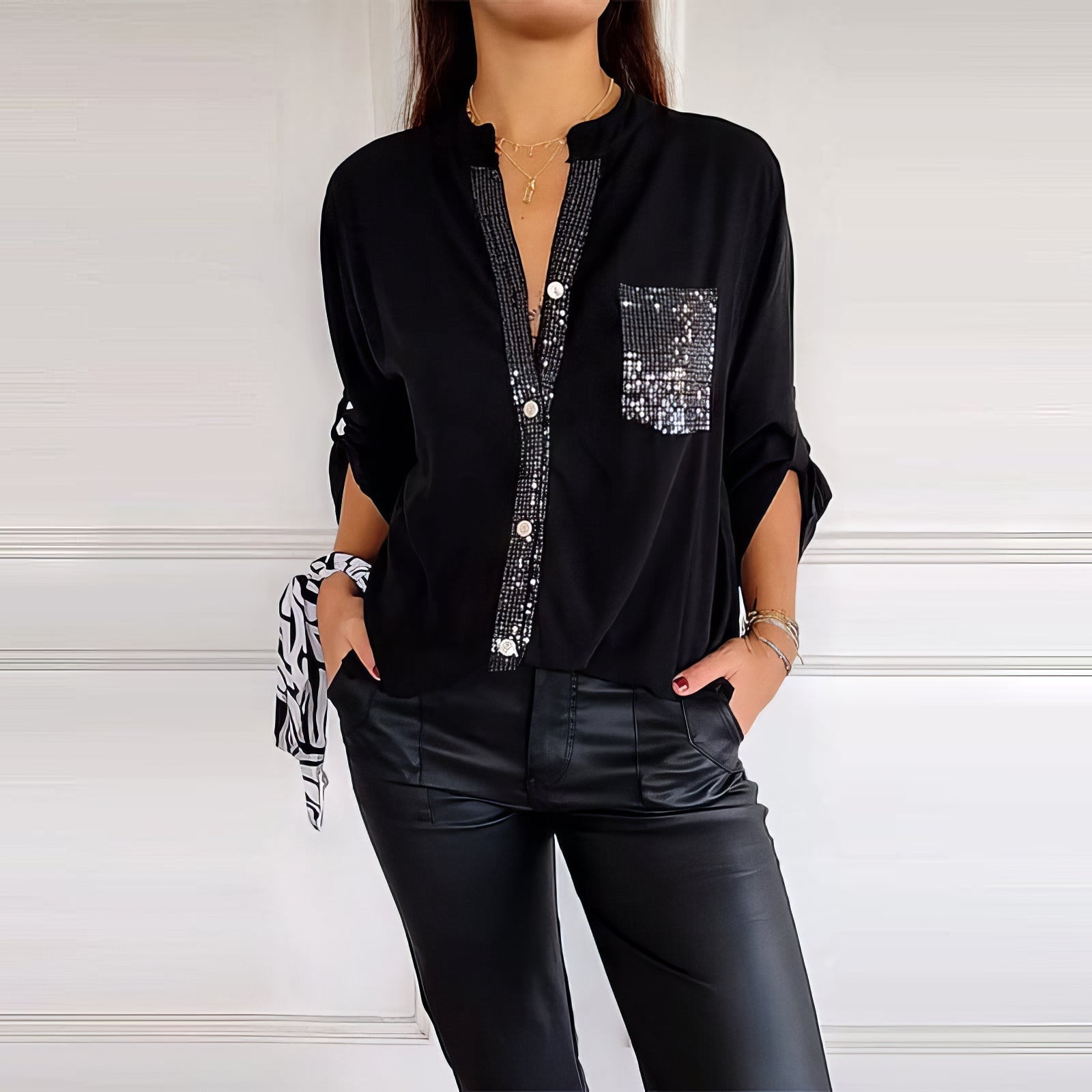 LUCIE | Top Patchwork met Pailletten, Stralend en Elegant