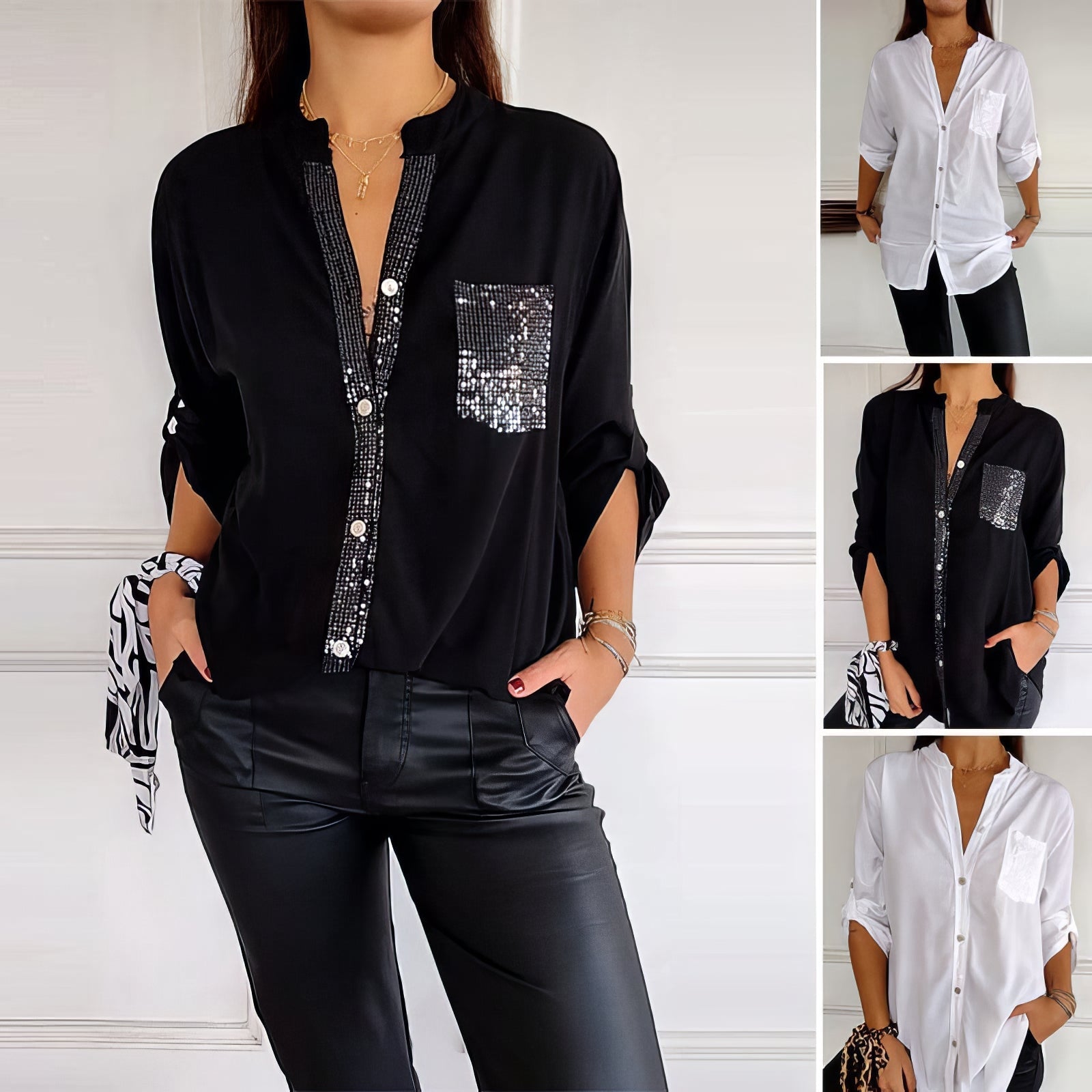 LUCIE | Top Patchwork met Pailletten, Stralend en Elegant